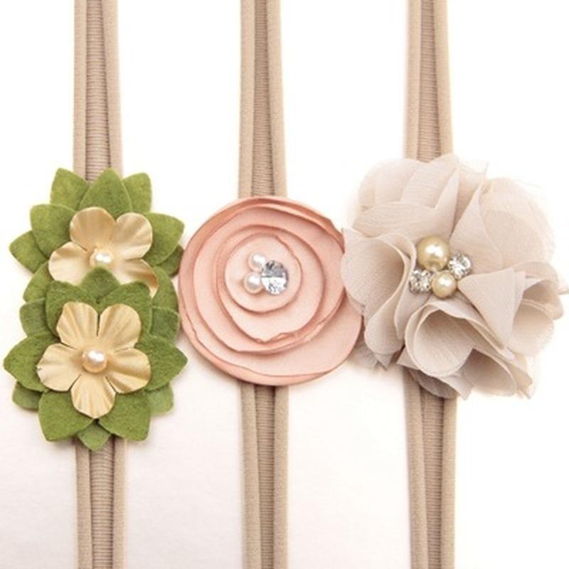 Sale 3Pcs/Set Baby Lovely Hair Band Children High Quality Sweet Elastic Nylon Green Flower Headband Headdress Set Headwear Set