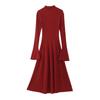 Langes rotes Strickkleid für Damen mit Mantel-Layer, figurbetont, Birnenform - Perfekt für Herbst und Winter