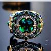 Bague Œil de Cheval Imitation Turquoise Style Britannique pour Hommes et Femmes Peinture Métallique à l'Huile Accessoire de Mode Best-Seller