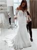 Herbst neue europäische und amerikanische Damenbekleidung ein Schulterträger Spitzen-Langarmkleid bodenlang Hochzeitskleid neu