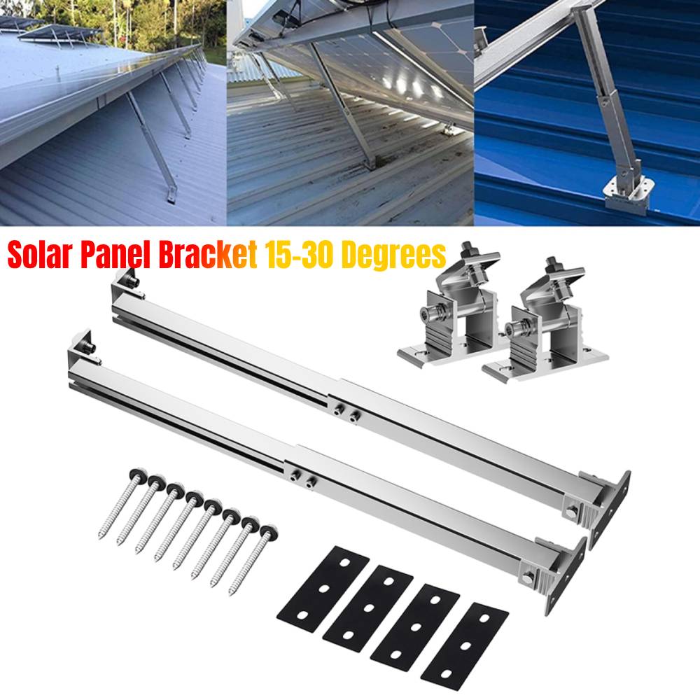 Nastavitelné solární montážní držáky pro solární panely 100W-600W, úhel 15-30 stupňů, hliníková montážní sada pro plochou střechu karavanu