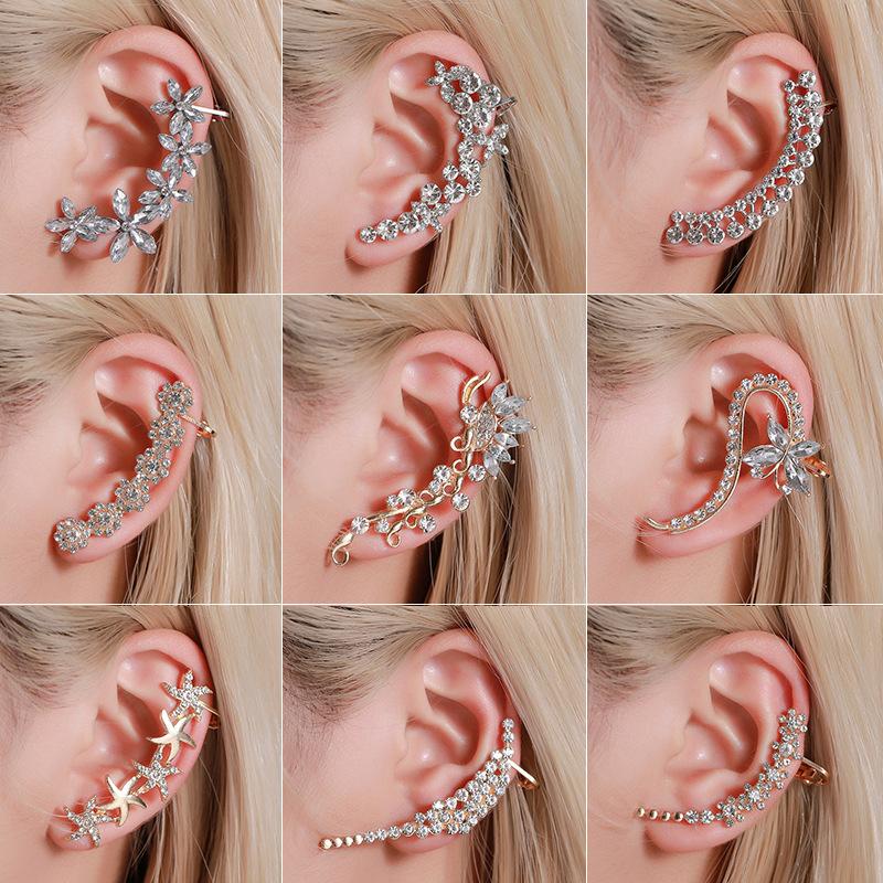 1 Pcs Fashion Full Diamond Butterfly Flower Crystal Single Ear Clip Earring