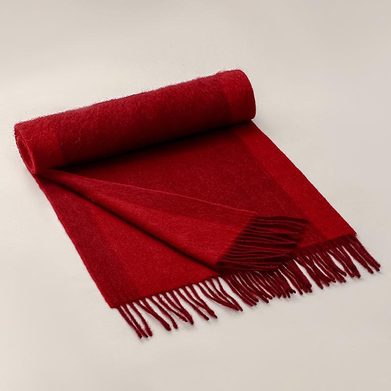 British Soft Plaid 100% Wool Men's Scarves Autumn and Winter Two-Tone Thickened Wool Warm Scarf 35x196cm