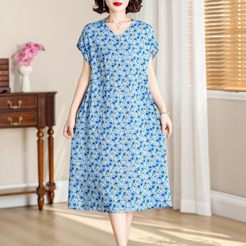 Vintage Long Dresses for Women Short Sleeve Elegant Plus Size Dress Loose Summer Clothes