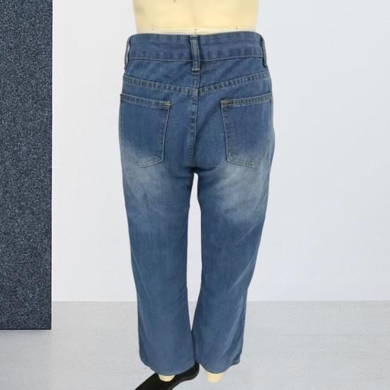 Women Jeans Mid Waist Irregular Individual Printing Retro Style Straight Wide Leg Patchwork Full Length Trousers for Vacation