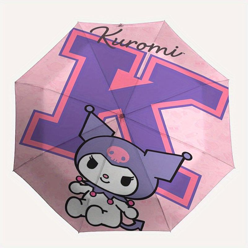 Kuromi,Character Automatic Folding Umbrella-Simple 8-Rib Design, Bright Cartoon Pattern, Durable Iron Frame, Suitable For Travel, Outdoor, B
