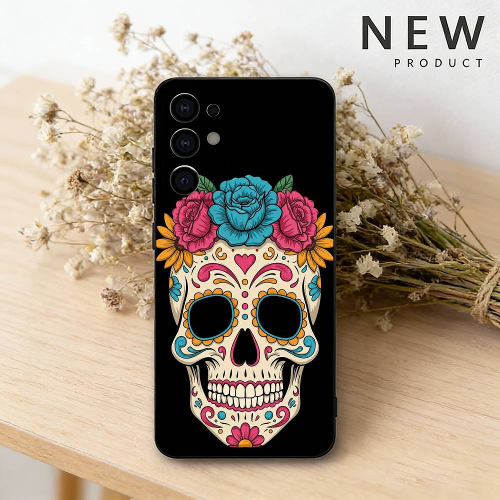 Mexican Catrina Skull Phone Case For Samsung S26,25,24,23,22,21,20,30,Ultra,Plus,Fe,Lite Black Shell