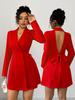 Robe Courte à Manches Longues, Col en V, Boutonnage Double, avec Nœud pour Femme