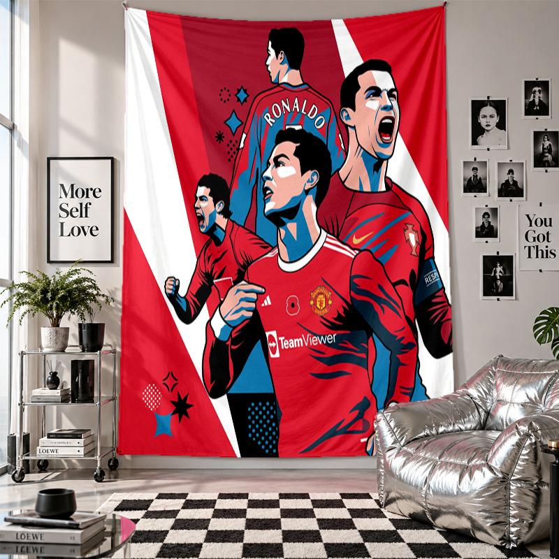 Tapisserie murale Cristiano Ronaldo Décoration d'intérieur Tissu à suspendre au mur pour chambre à coucher Salon Arrière-plan