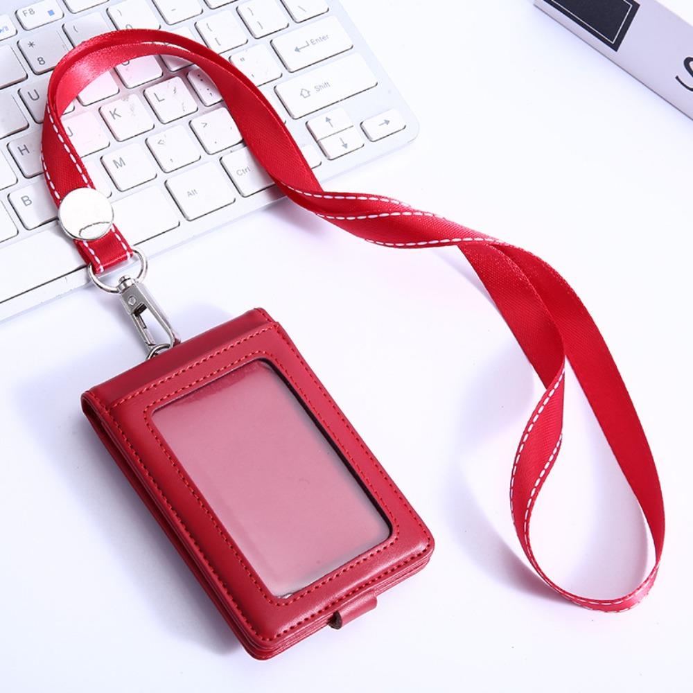 Buckle ID Tag Badge Holder Leather Flip Chest Card Bag Employee Pass Work Card Case Office Worker
