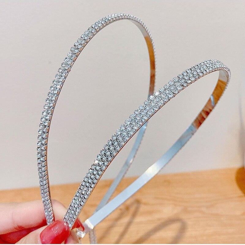 Korean Trend Full Rhinestone Long Tassel Head Band For Women Hair Accessories Metal Silver Crystal Headband Luxury Wedding Jewelry