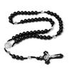 Wood Bead Cross Rosary Necklace Bead Chain Pendant Ornaments for Home Church Yoga Room Decorations Gift