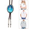 Western Vintage Braided Rope Bolo Tie with Oval Shape Stone Pendant Adjustable Cord Necktie Jewelry Necklace for Men