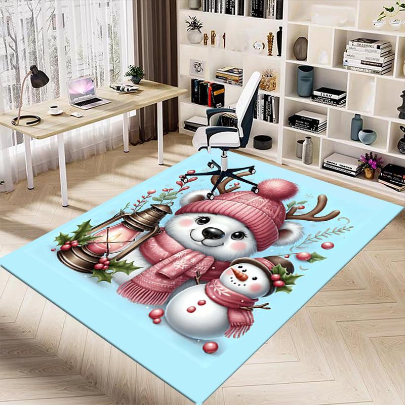 1PC Polar Bear Snowman Extra Large Non Slip Floor Carpet, Office, Family, Studio Large Area Rug Indoor Rugs, Bold Statement Piece