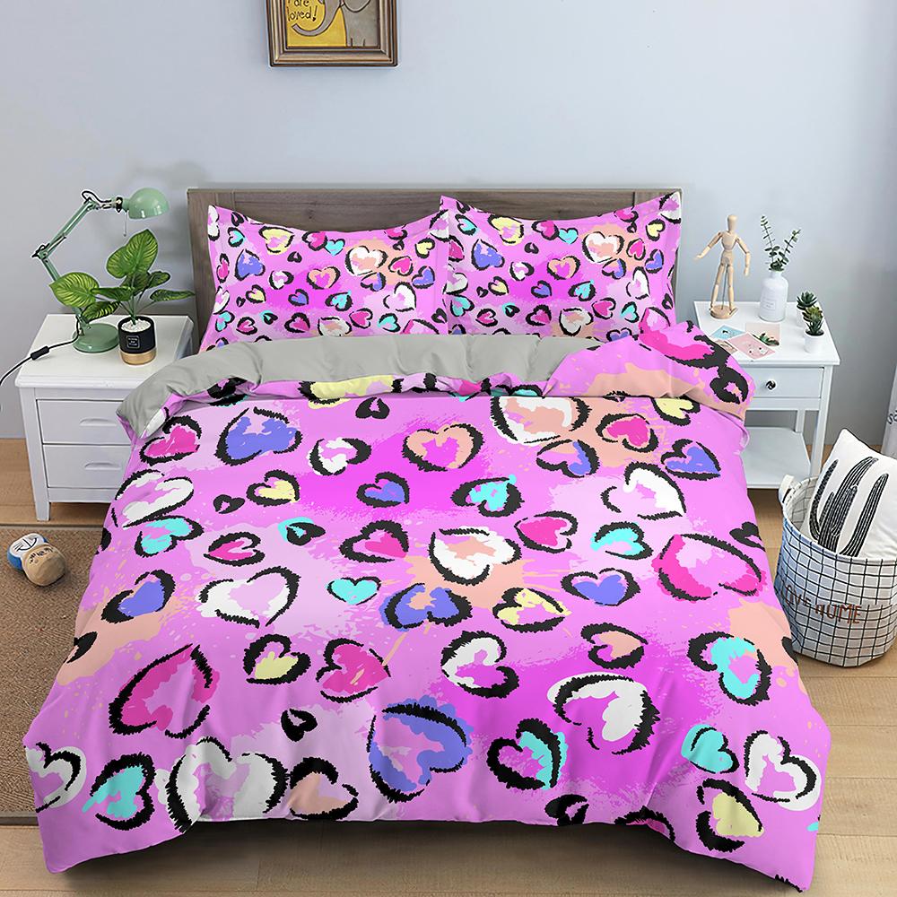 Ensemble Housse de Couette Amour Coloré en Forme de Cœur Housse de Couette Taille King Queen avec Taie d'Oreiller Pour Garçons Filles Ensemble de Literie en Polyester