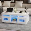 High-gloss Coffee Table with LED Lights Controllable Via Mobile App, Living Room Table with Cabinet, Sofa Table with Charging Port and Socket 100×50×43cm