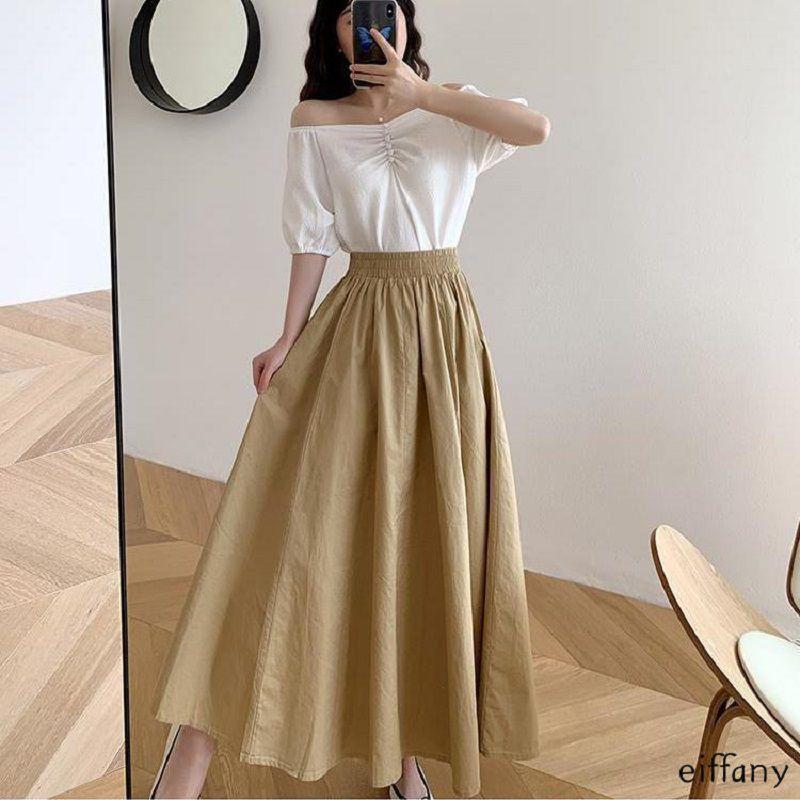 Women Long Skirt Muslimah Plus Size High Waist Plain Maxi Skirt For Casual Wear**