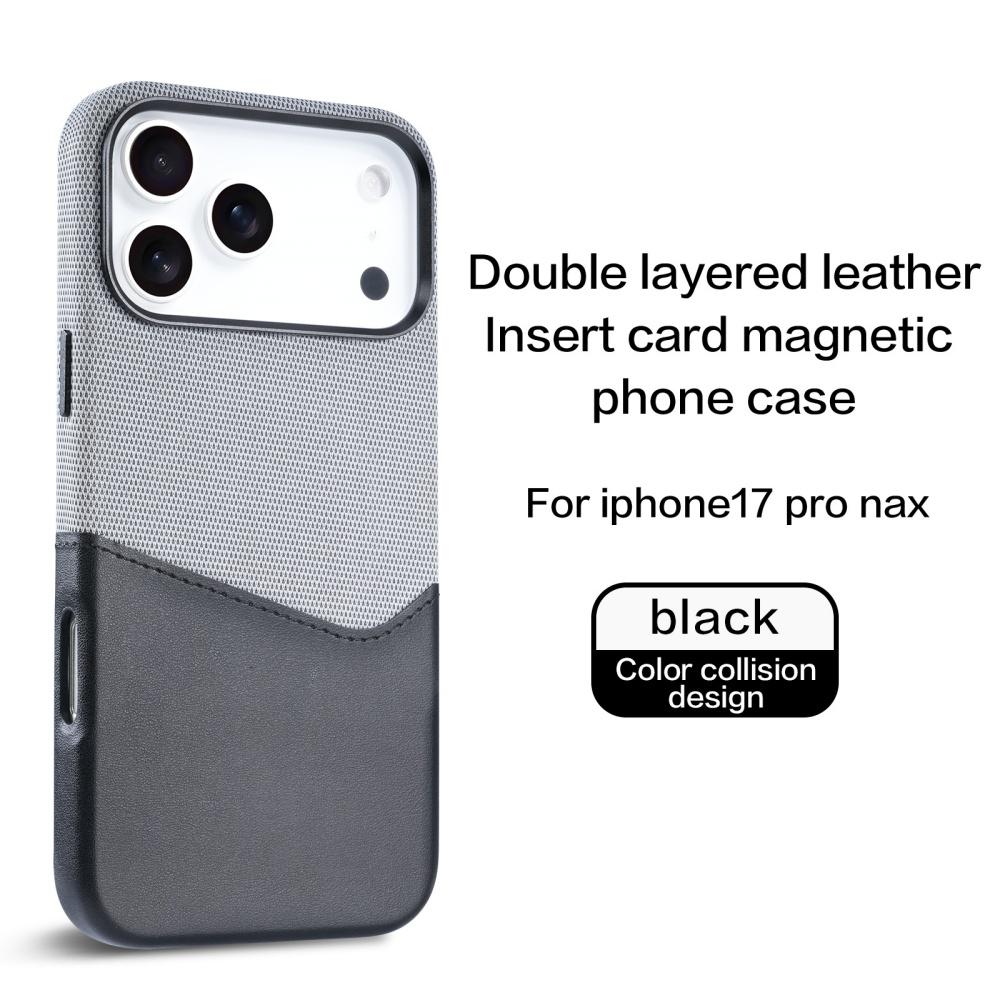Fabric Cloth Pu Leather Phone Case for iPhone 17 Pro Max 17 Air 17 Contrast Color Card Insertion Magnetic Magsafe Card Bag Cover