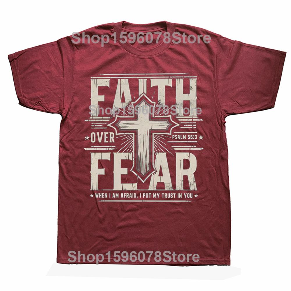 Funny Christian Faith Over Fear Graphic Tshirts Men Womens Fashion Casual Tshirt 100 Cotton Loose Oversized T Shirt
