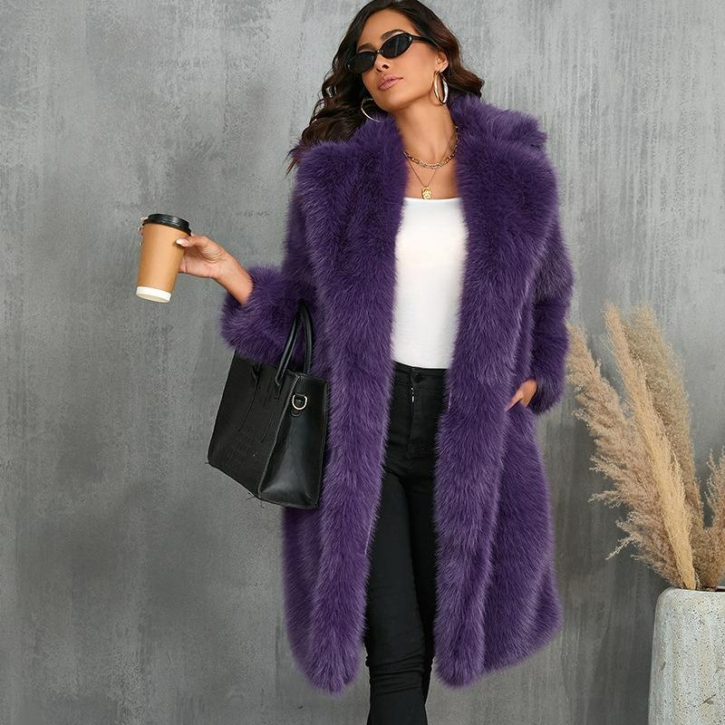 Imitation Fur Coat Autumn and Winter Mid-length Warm Ins Suit Collar Imitation Fur Coat Coat