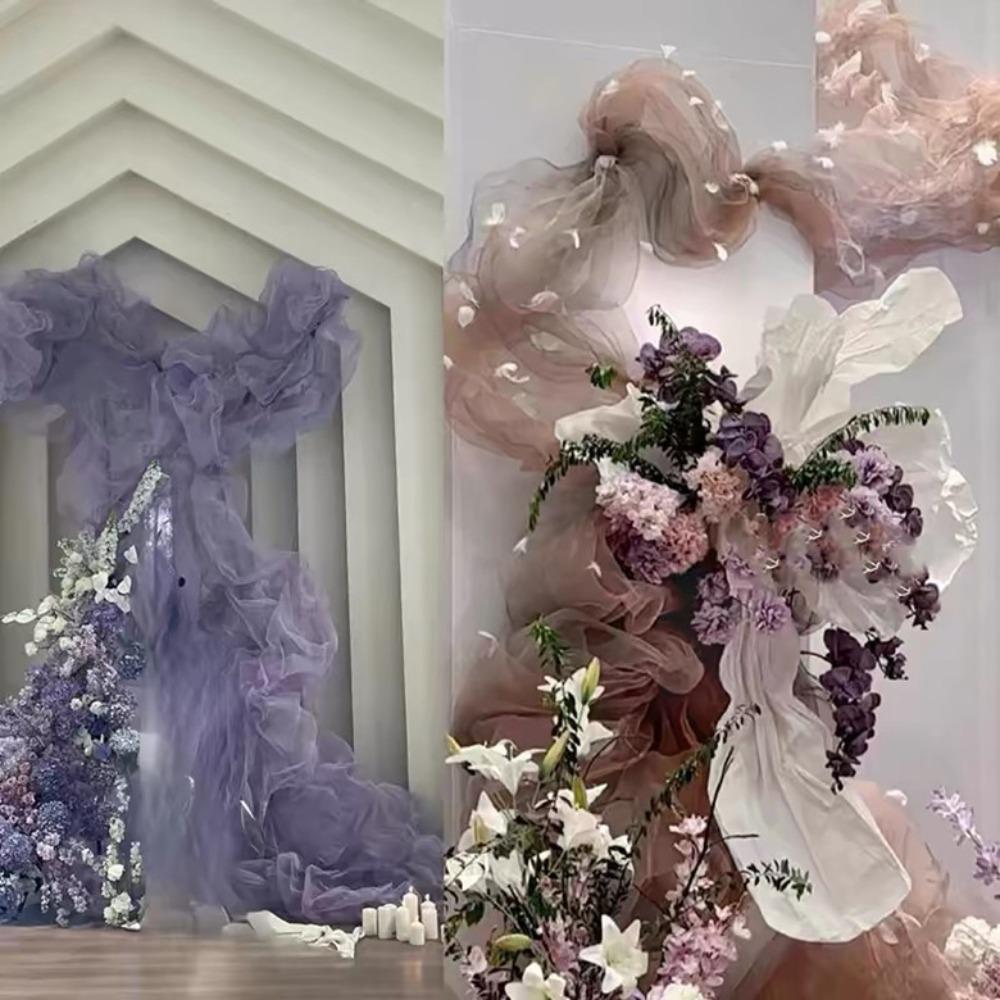 Cloud Fog Mesh Bright Organza Fabric DIY Decoration Pleated Shape Hard Mesh Cloth Art Background Mesh Texture