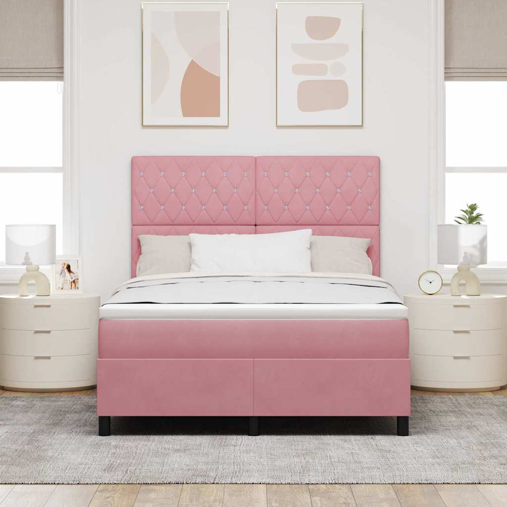 LED Box Spring Bed with Mattress Pink 140 X 190 Cm Velvet