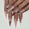 Y2K Fake Nails with Heart Star Design Long Almond Press-on Nails Set DIY Acrylic Nails with Jelly Glue Sticker