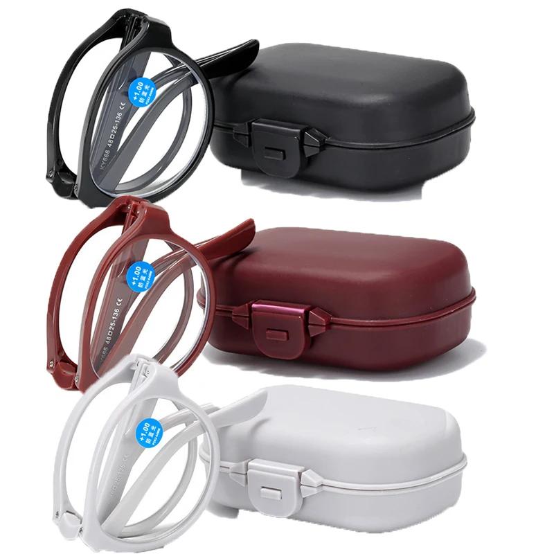 1 3 Colors Men Women Folding Reading Glasses Ultralight Presbyopia with Box Unisex Round Anti-blue Light Far Sight Eyeglasses