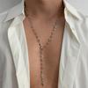 SHIXIN Simple Y-shaped Pendant Long Necklace for Men HipHop Rhinestone Heart Chain Choker Sweater Chain 2026 Trendy Neck Jewelry