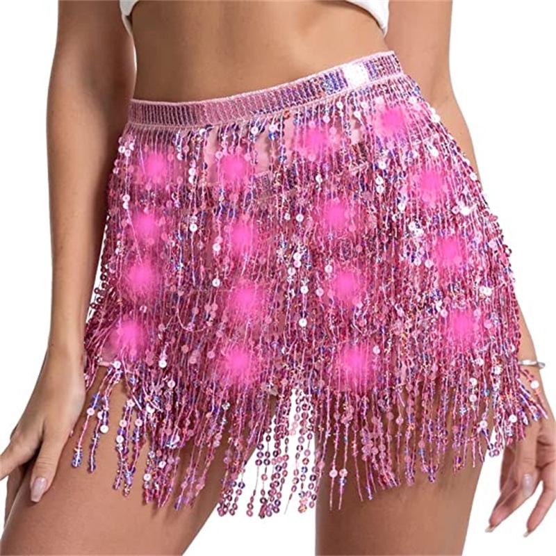 Halloween LED Belly Dance Sequin Tassel Skirt Scarf