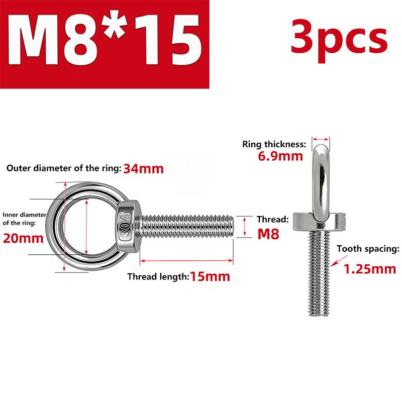304 Stainless Steel Eye Bolt Kit 1/3/5/10pcs M4 M5 M6 M8 High Strength Eyebolts for Woodworking Cable Rope Fastening Furniture Making DIY Projects