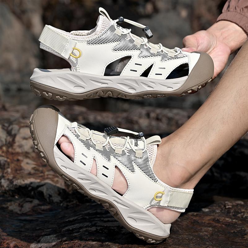 Fashion Solid-color men's outdoor lightweight breathable anti-slip and comfortable summer beach hollowed-out sandals with elastic design