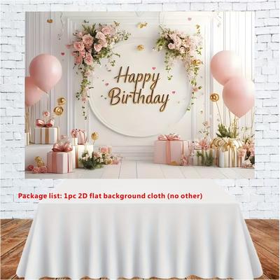 2D Pink Gold Themed Happy Birthday Backdrop Banner for Birthday Party Photography Decoration