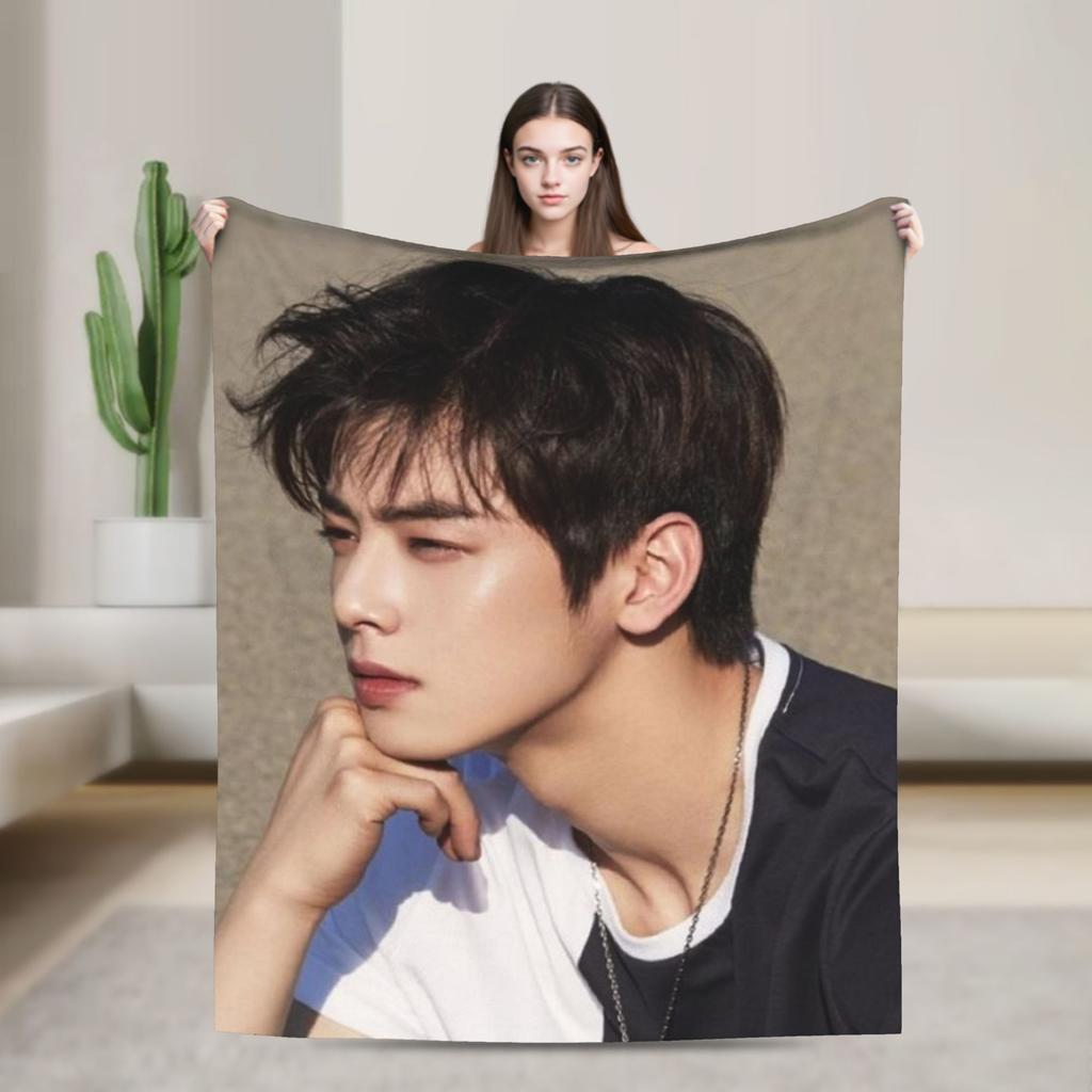 Cha Eun-woo Blanket  Warm Novelty Plush Throw Blanket For Couch Chair Camping Flannel Bedspread Bed Cover