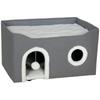 Cat Bed for Indoor Pets, Foldable Cat House with Fluffy Ball and Scratch Pad for Small and Medium Pets, Grey