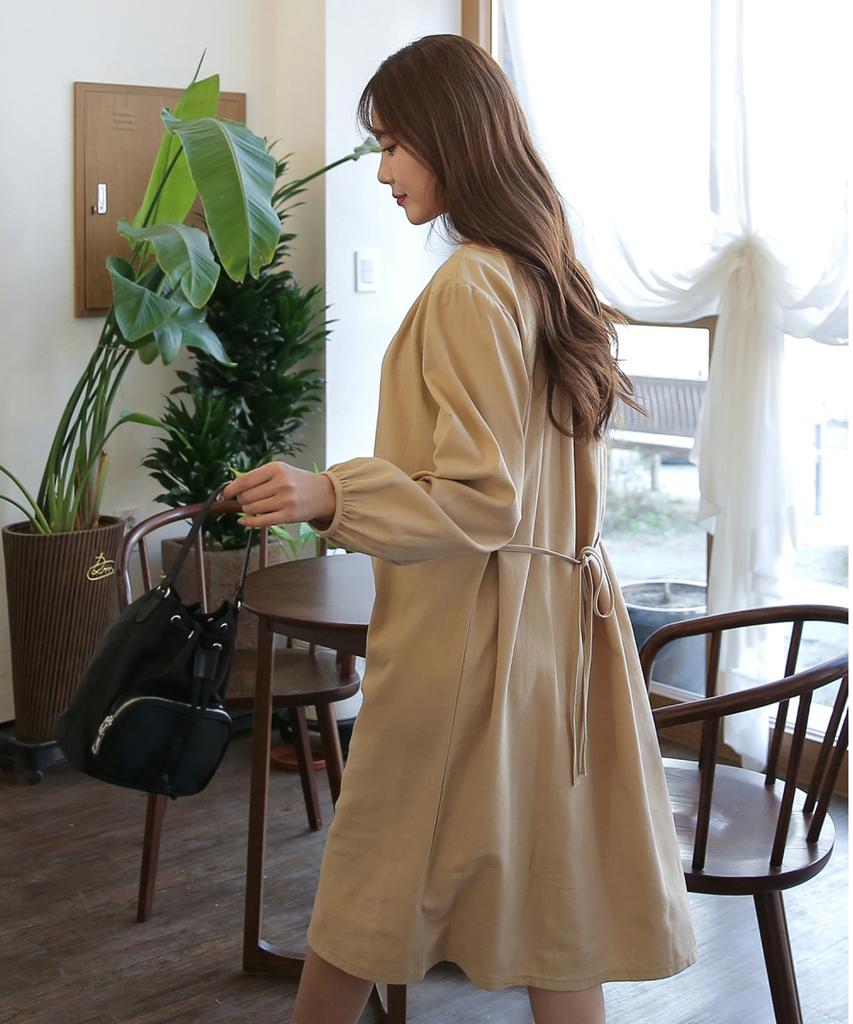 Ppaeppae Button-Detail Shirred Puff Long Dress