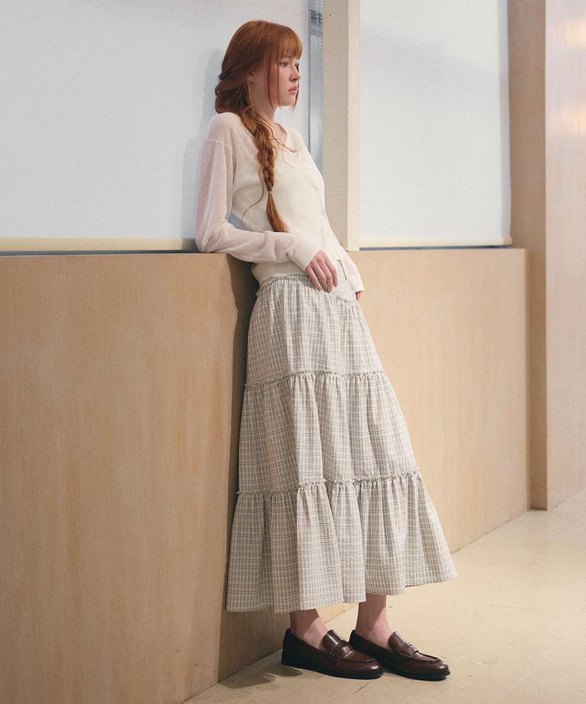 General Idea Shirred Tiered Long Skirt [Check] / Gf2Lsk511