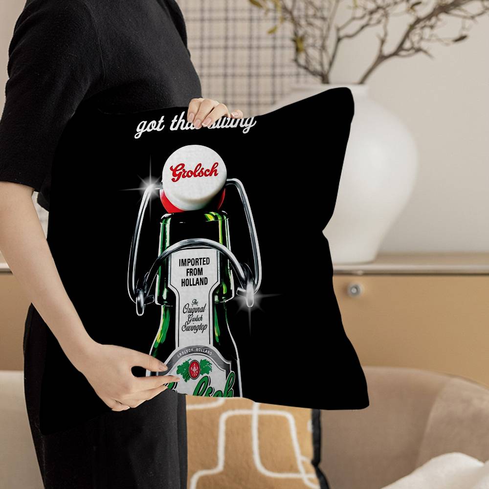 Grolsch Lager Beer Pillow Covers Cartoon Sofa Decorative Home Double-Sided Printing Short Plush Cute Cushion Cover
