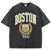 Vintage Womans Acid Wash T-Shirts Boston Athletics Badge Prints Tops Crewneck Cotton Oversize Tee Shirts Clothes