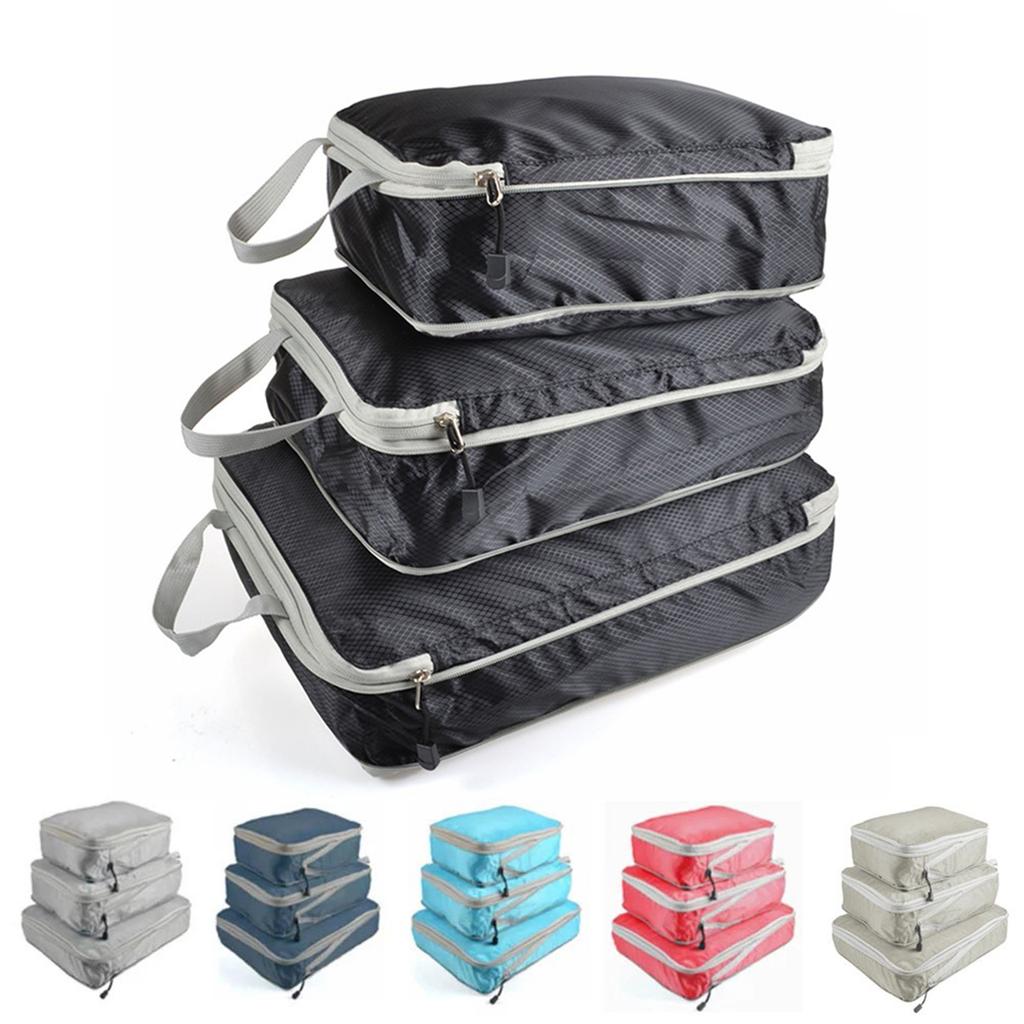 Waterdichte Opvouwbare Nylon Opbergzakken met Rits Reispakker Organizers Set van 3 Lichtgewicht Duurzame Kubussen voor Kleding Accessoires
