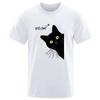 2025 Meow Black Cat Funny Printing Men TShirts Tees Clothes Summer Streetwear Tops Male High Quality Loose Cotton Short Sleeve
