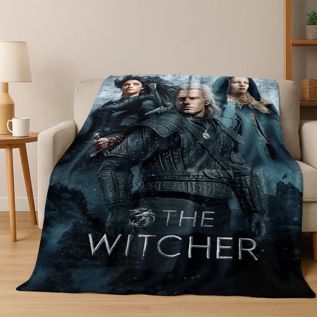 Couverture Flanelle 3D The W-Witcher Geralt Jeux Dessin Animé, Couverture Douce Chaude et Confortable pour Maison Chambre Lit Canapé, Cadeau Enfant