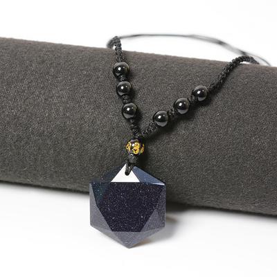 Blue Sandstone Hexagon Pendant Crystal Jewelry Gift for Men and Women