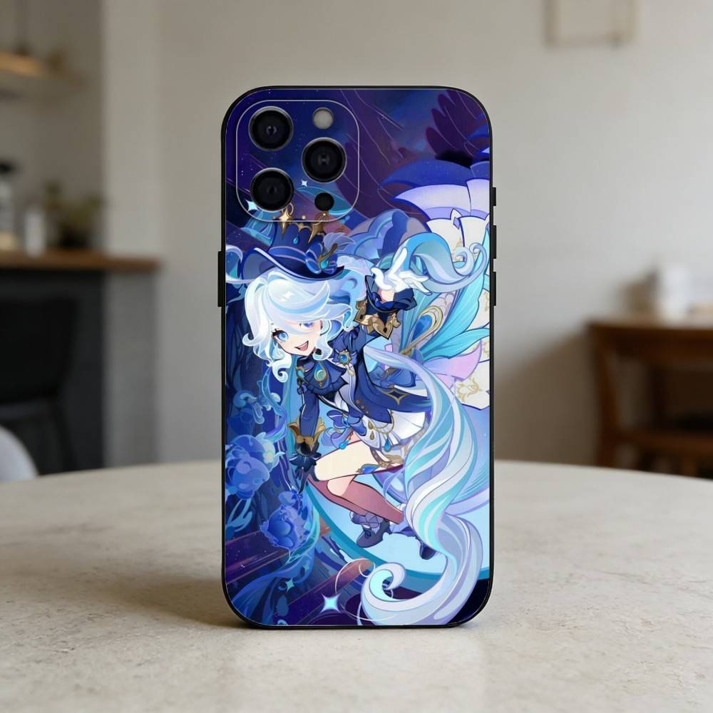 G-Genshin Impact F-Furina Phone Case For iPhone 17,16,15,14,13,12,11 Plus,Pro Max,SE4Soft Silicone Black Cover