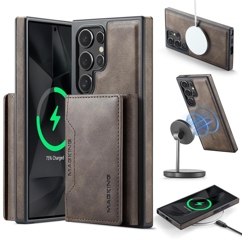 For Magsafe Wireless Charge Leather Case For Samsung Galaxy S25 S24 Plus S23 Ultra 2 In 1 Detachable Wallet Cards Phone Cover