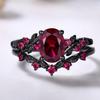 Europe, America,  Fashion Gun Black Lady Pair Ring, Inlaid with Dark Ruby Gemstone Jewelry