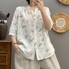 Summer Dot Double-layer Cotton Yarn Blouse Floral Shirt Plus Size Medium Sleeve Shirts Fashion Casual Top Women's Clothing