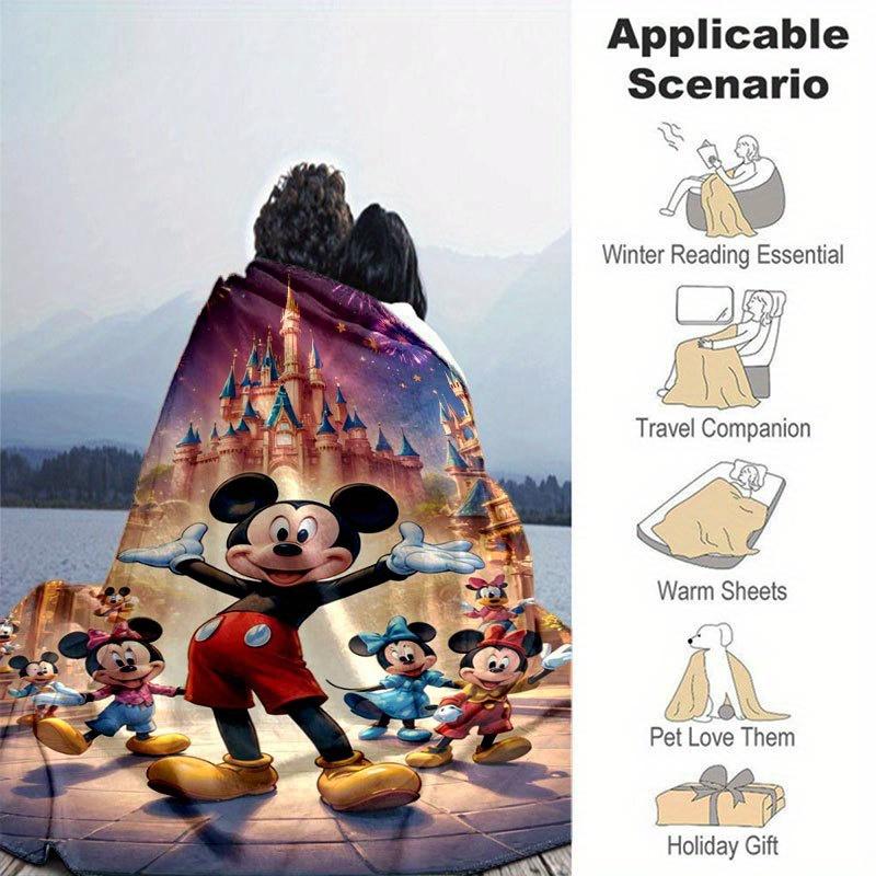 Kreslená deka Mickey a Minnie, Krátký plyšový roztomilý teplý přehoz, Dekorace do obývacího pokoje, Pohovka, Čtyři roční období, Cestování