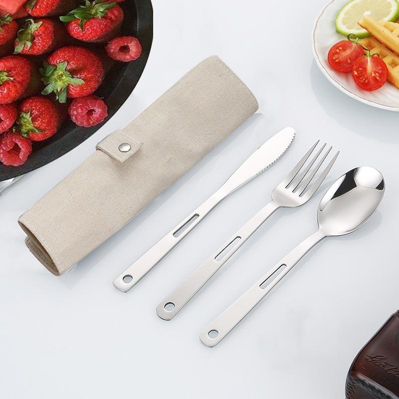 Cutlery Set Stainless Steel Portable Cutlery Dinner Knife Fork Spoon 1 Set With Storage Bag Suitable For Travel Camping Cutlery