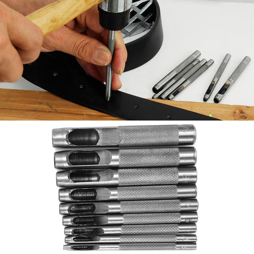 9pcs Leather Punch Set Hollow Belt Hole Puncher Leather Craft Tool 2510mm
